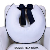 Capa De Almofada Amamentação Piquet Com Laço - Branco Com Marinho