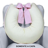 Capa De Almofada Amamentação Piquet Com Laço - Palha Com Rosa
