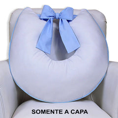 Capa De Almofada Amamentação Piquet Com Laço - Branco Com Azul