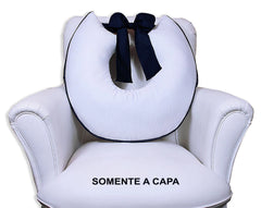 Capa De Almofada Amamentação Piquet Com Laço - Branco Com Marinho