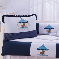KIT BERÇO AMERICANO ACONCHEGO 100% ALGODÃO CARROSEL MARINHO