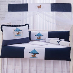 KIT BERÇO AMERICANO ACONCHEGO 100% ALGODÃO CARROSEL MARINHO