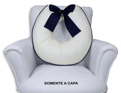 Capa De Almofada Amamentação Piquet Com Laço - Palha Com Marinho