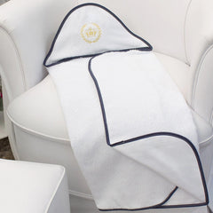 TOALHA COM CAPUZ BORDADA - REALEZA MARINHO COM CAQUI