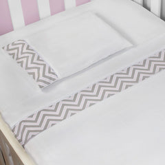 JOGO DE LENÇOL MINI BERÇO 03 PÇS - CHEVRON ROSA