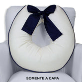 Capa De Almofada Amamentação Piquet Com Laço - Palha Com Marinho