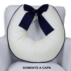 Capa De Almofada Amamentação Piquet Com Laço - Palha Com Marinho