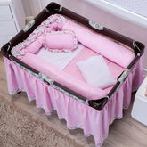 KIT DESMONTÁVEL PADRÃO BERÇO PORTÁTIL 09 PEÇAS - LINDA ROSA
