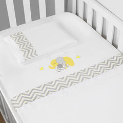 JG. DE LENÇOL AMERIC. 03 PÇS - ELEFANTE CHEVRON AMARELO