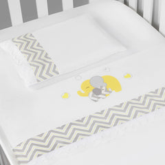 JG. DE LENÇOL AMERIC. 03 PÇS - ELEFANTE CHEVRON AMARELO