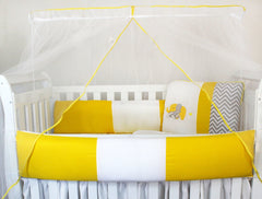 KIT KIDS COM MOSQUITEIRO COMUM 07 PEÇAS - ELEFANTE CHEVRON AMARELO