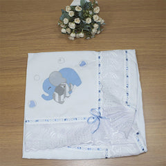 MANTA DE PIQUET C/ LASIE 100% ALGODÃO - ELEFANTE CHEVRON AZUL