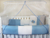 KIT KIDS COM MOSQUITEIRO COMUM 07 PEÇAS - ELEFANTE CHEVRON AZUL