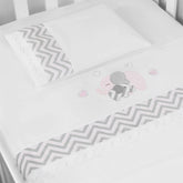 JG. DE LENÇOL AMERIC. 03 PÇS - ELEFANTE CHEVRON ROSA