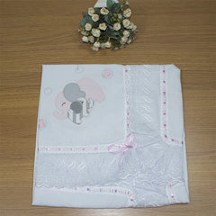 MANTA DE PIQUET C/ LASIE 100% ALGODÃO - ELEFANTE CHEVRON ROSA