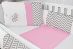 KIT DE BERÇO KID´S - ELEFANTE CHEVRON ROSA
