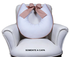 Capa De Almofada Amamentação Piquet Com Laço - Branco Com Nude