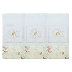 BABETE BORDADA 03 PÇS - FLORAL ROSA