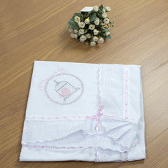 MANTA DE PIQUET C/ LASIE 100% ALGODÃO - GAIOLA ROSA