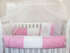 KIT KIDS COM MOSQUITEIRO COMUM 07 PEÇAS - GAIOLA ROSA