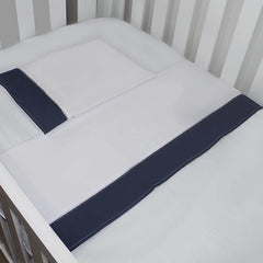 JOGO DE LENÇOL MINI BERÇO 03 PÇS - AZUL MARINHO COM BRANCO
