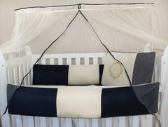 KIT KIDS COM MOSQUITEIRO COMUM 07 PEÇAS - URSO ARABESCO MARINHO COM CAQUI