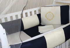 KIT KIDS COM MOSQUITEIRO COMUM 07 PEÇAS - URSO ARABESCO MARINHO COM CAQUI