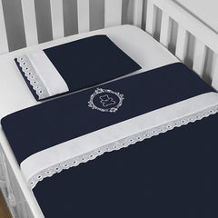 JG. DE LENÇOL AMERIC. 03 PÇS - URSO ARABESCO MARINHO