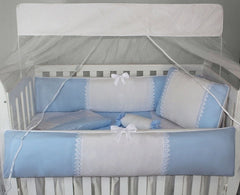 KIT MINI BERÇO GLAMOUR 09 PEÇAS 100% ALGODÃO - AZUL BEBÊ