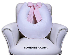 Capa De Almofada Amamentação Piquet Com Laço - Branco Com Rosa