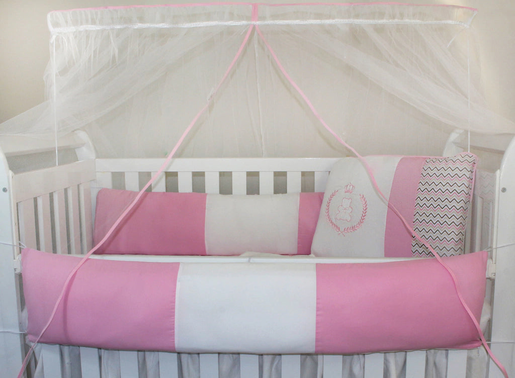 KIT KIDS COM MOSQUITEIRO COMUM 07 PEÇAS - URSINHA CHEVRON ROSA