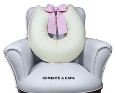 Capa De Almofada Amamentação Piquet Com Laço - Palha Com Rosa