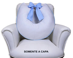 Capa De Almofada Amamentação Piquet Com Laço - Branco Com Azul