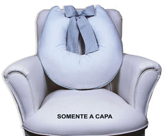 Capa De Almofada Amamentação Piquet Com Laço - Branca Com Cinza