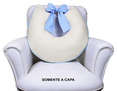 Capa De Almofada Amamentação Piquet Com Laço - Palha Com Azul