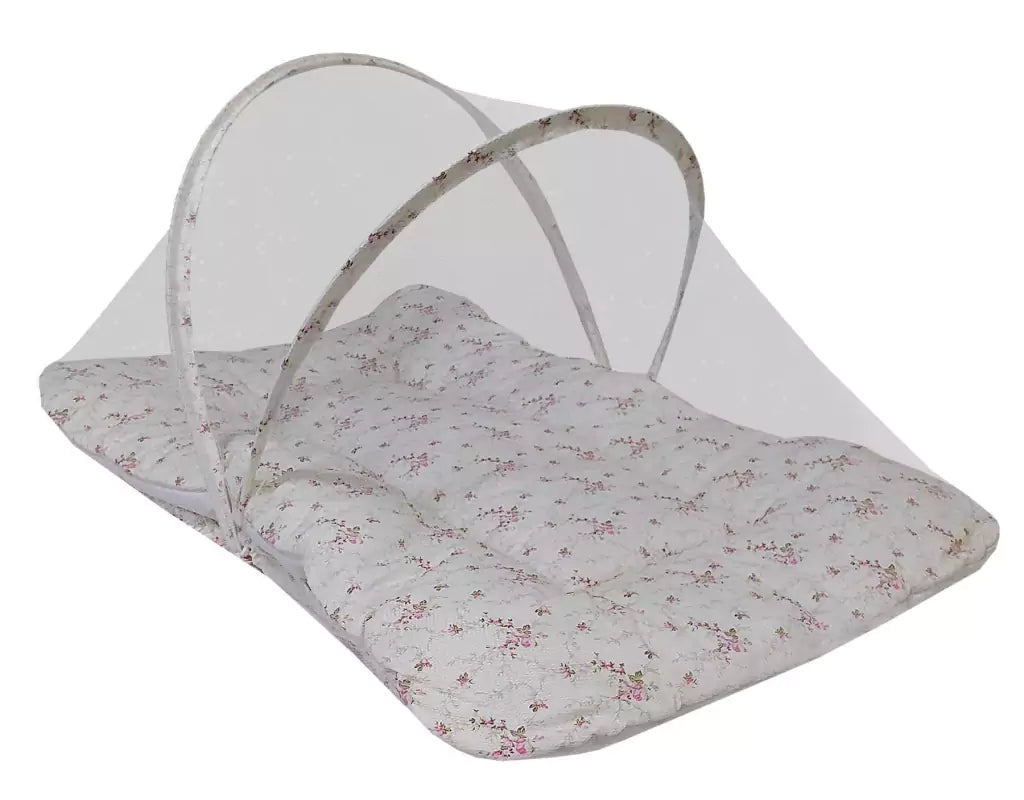 Colchonete Portátil Com Mosquiteiro - Floral Rosa
