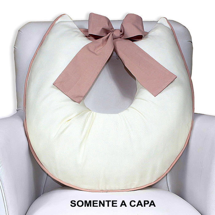 Capa De Almofada Amamentação Piquet Com Laço - Palha Com Nude
