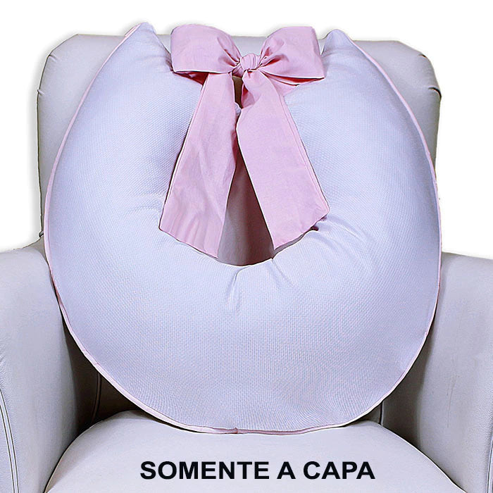 Capa De Almofada Amamentação Piquet Com Laço - Branco Com Rosa