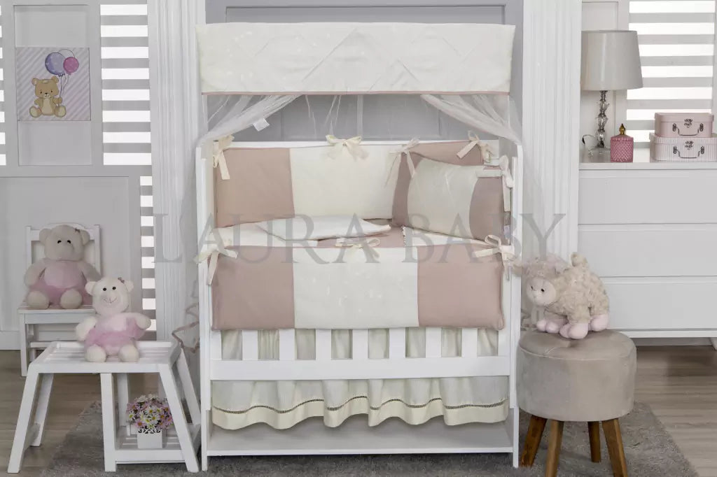 Kit Mini Berço 08 Peças - Nude Com Palha