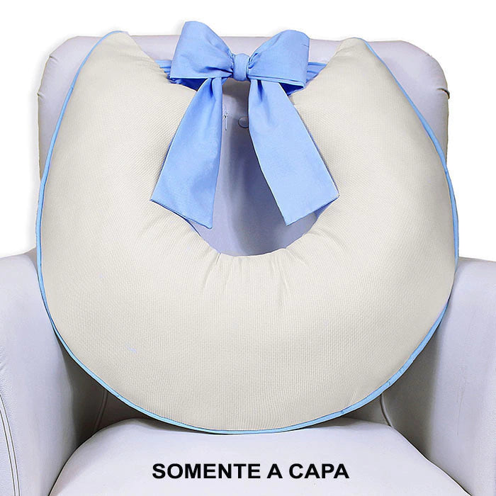 Capa De Almofada Amamentação Piquet Com Laço - Palha Com Azul