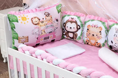 Kit Berço Sublimados Almofadinha Safari Rosa - 12 Peças