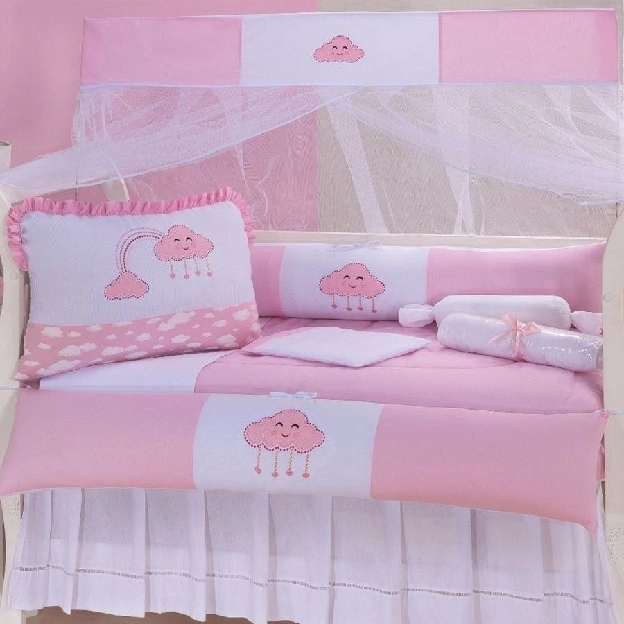 KIT BERÇO AMERICANO ACONCHEGO 100% ALGODÃO NUVEM ROSA