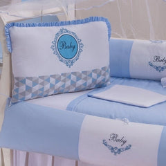 KIT BERÇO AMERICANO ACONCHEGO 100% ALGODÃO GOLD AZUL