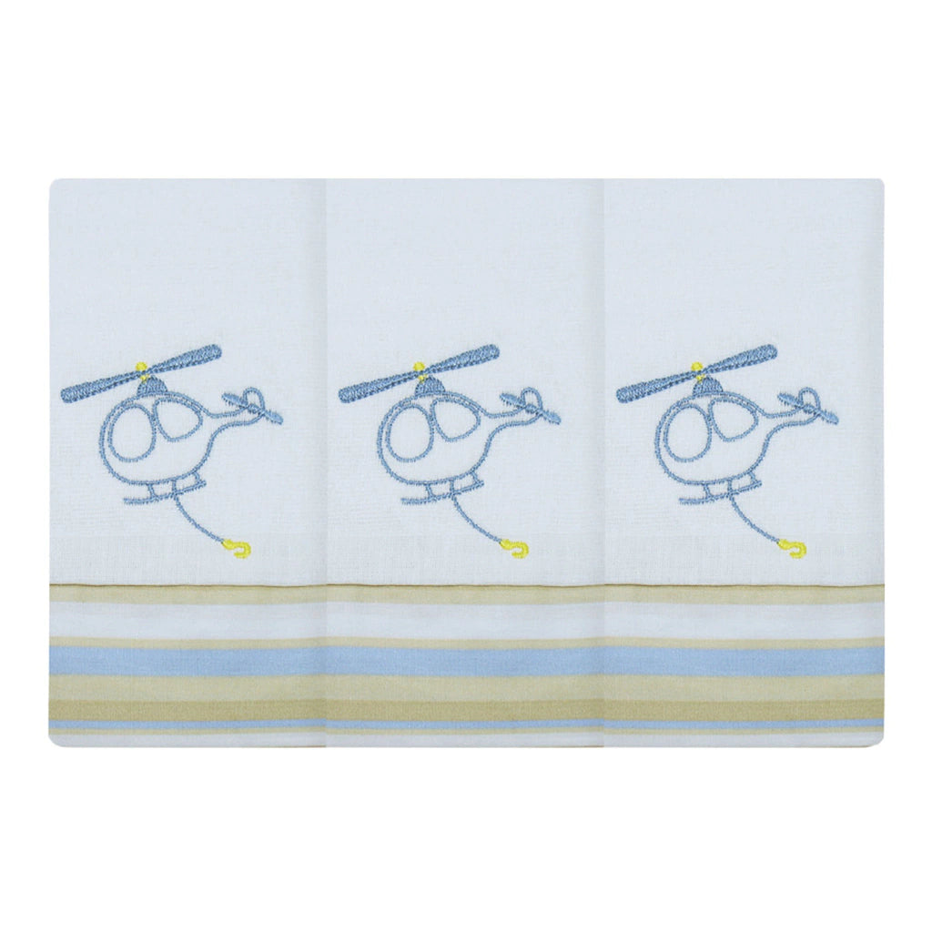 BABETE BORDADA 03 PÇS - AVIÃO (HELICÓPTERO)