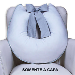 Capa De Almofada Amamentação Piquet Com Laço - Branca Com Cinza