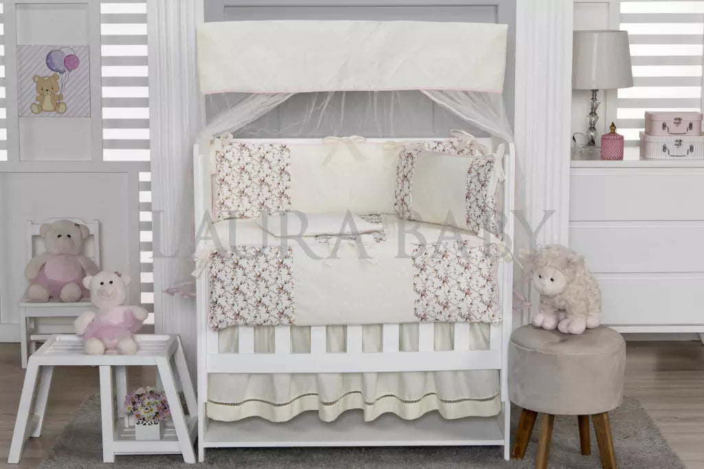 Kit Mini Berço 08 Peças - Floral Rosa