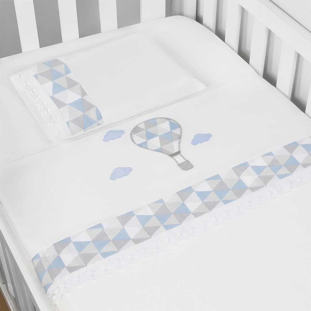 JG. DE LENÇOL AMERIC. 03 PÇS - BALÃO AZUL