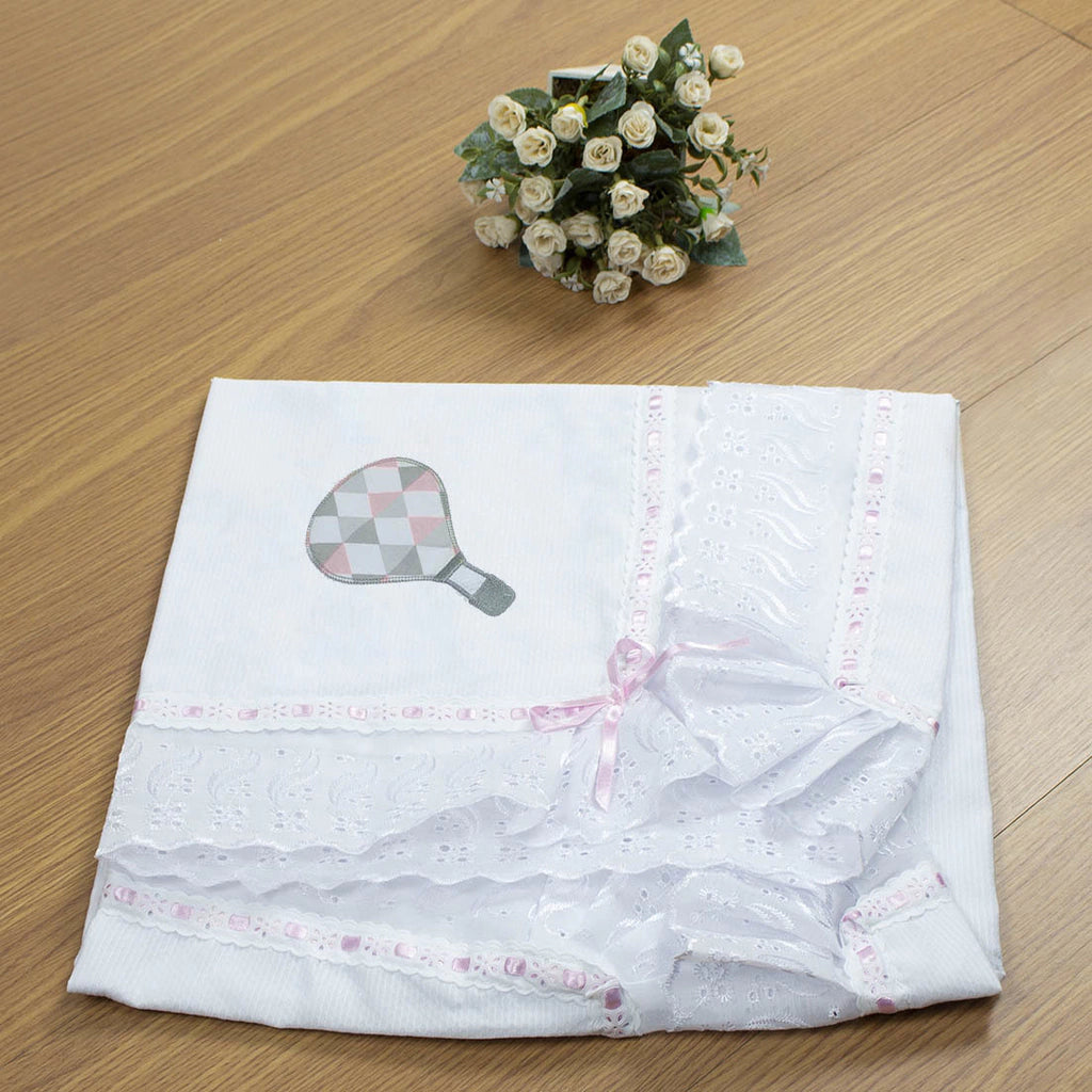 MANTA DE PIQUET C/ LASIE 100% ALGODÃO - BALÃO ROSA