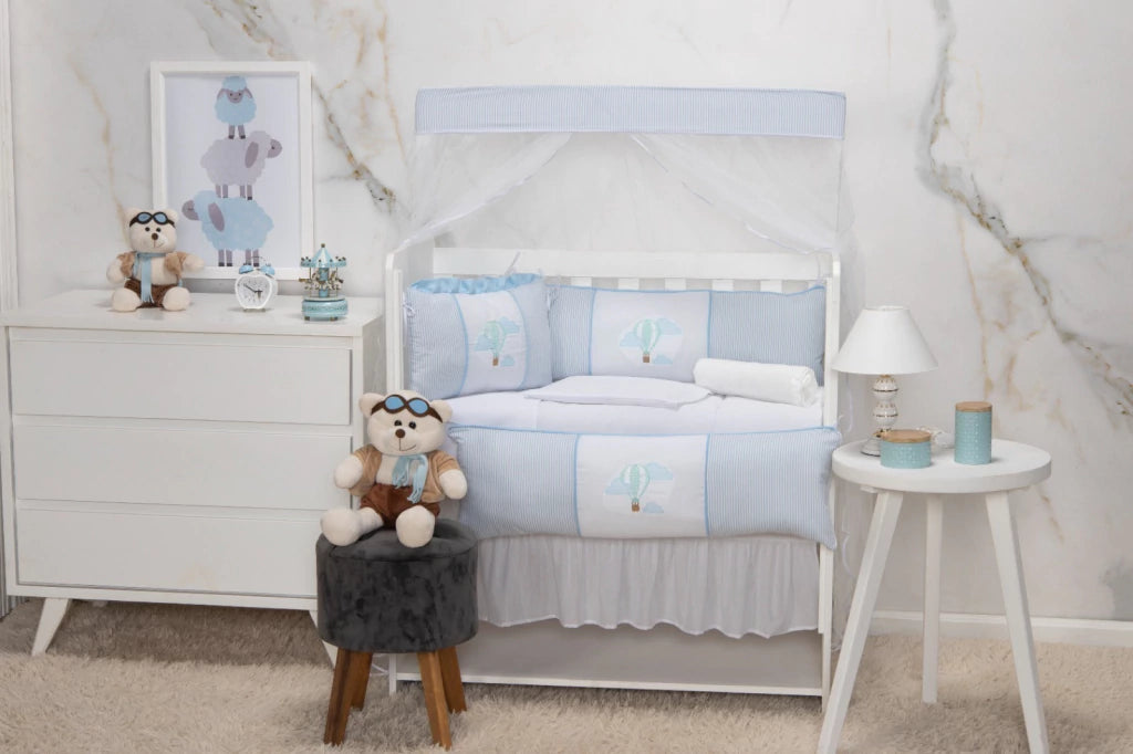 Kit mini berço padrão 08 peças - balone azul