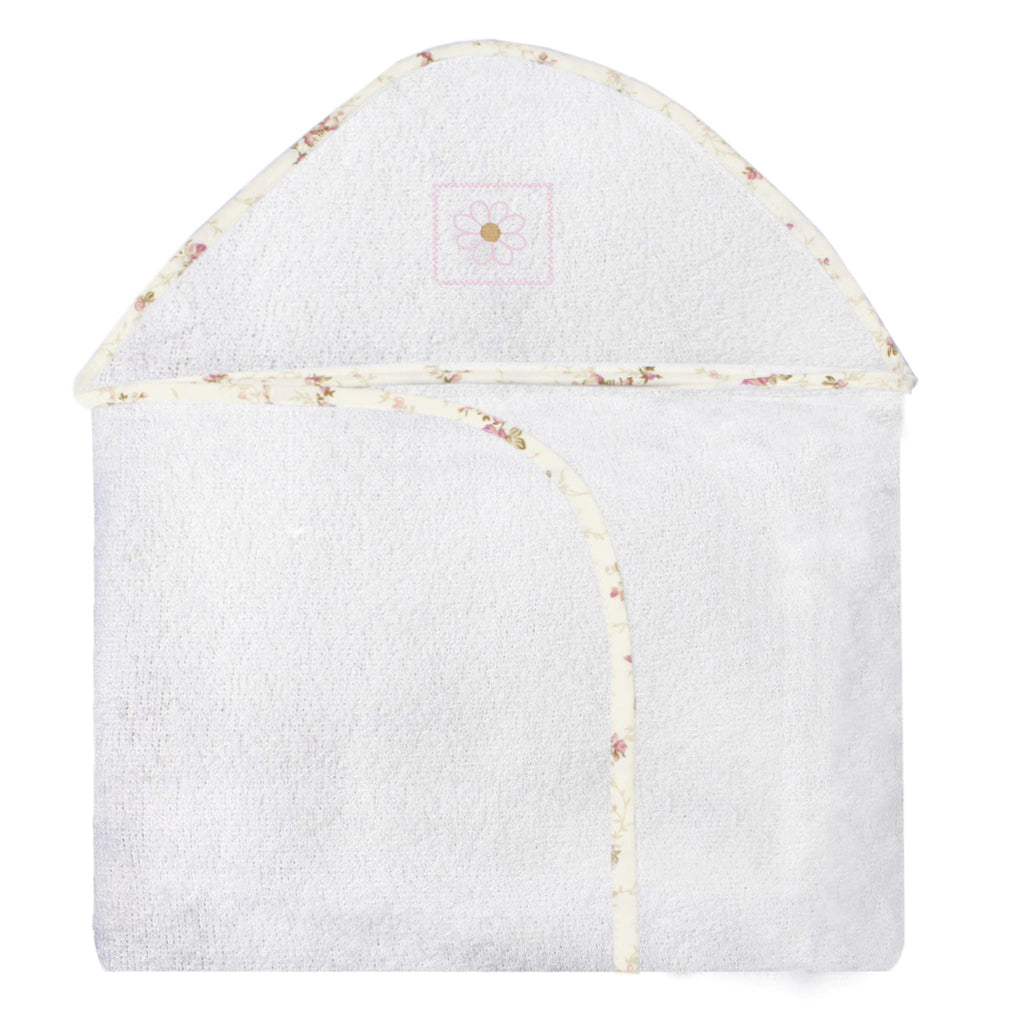 TOALHA COM CAPUZ BORDADA - FLORAL ROSA
